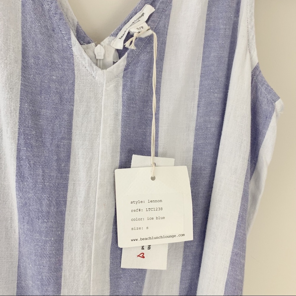 NWT BEACHLUNCHLOUNGE Striped Lennon Jumpsuit Blue White Linen Size Small - Picture 10 of 11